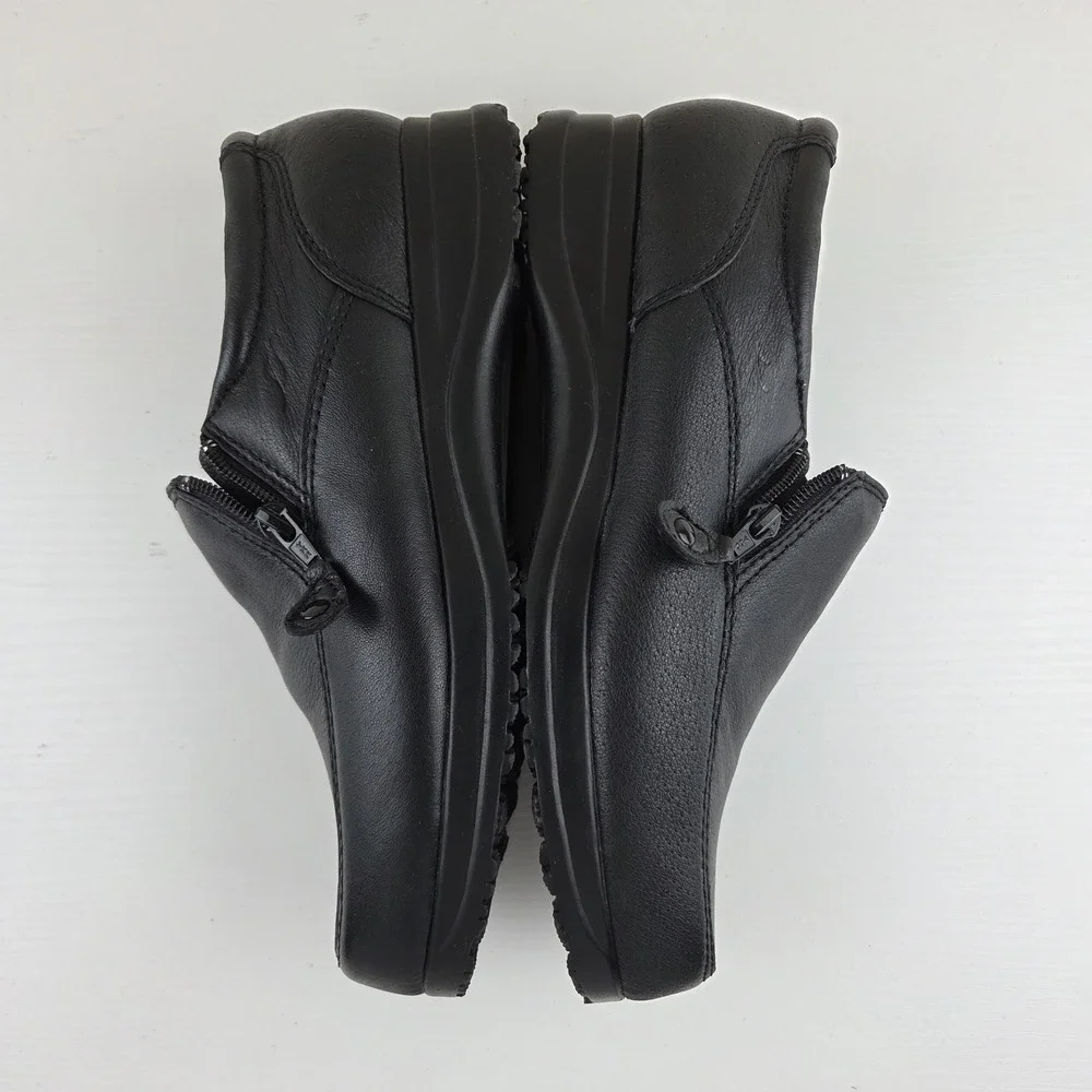 Dr. Scholl's Shoes Black Leather Double Air-Pillo Slip-On Zip Loafers Wmns 10 W